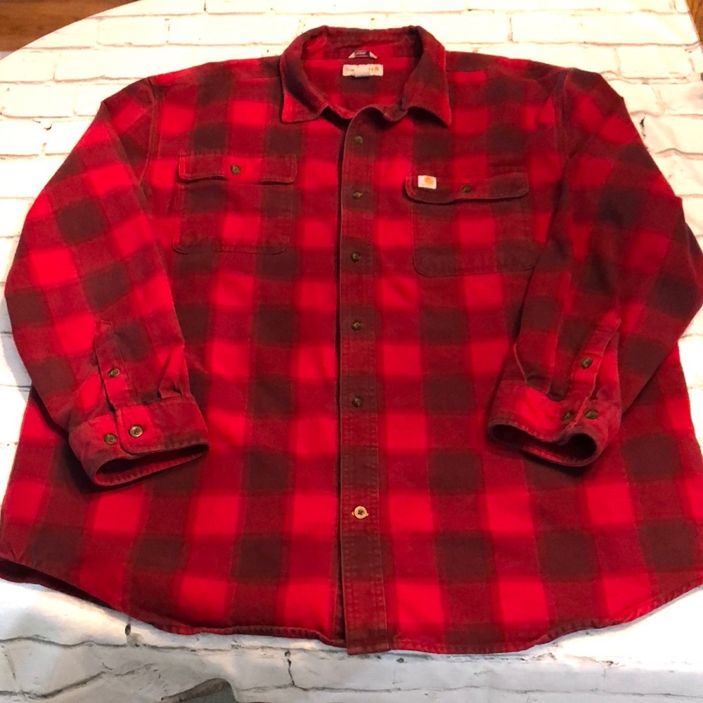 Carhartt Mens Buffalo red & black plaid flannel button down shirt size 2XL